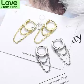 Серьги-кольца из двухслойной цепочки из стерлингового серебра 925 пробы в стиле панк для женщин, золотые украшения для ушей для лучших друзей S -E995