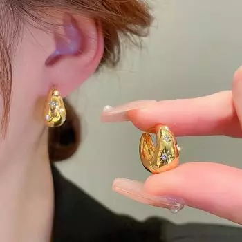 Серьги-кольца из нержавеющей стали с гладкими звездами и цирконием для женщин и девочек
