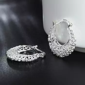 Серьги-кольца из серебра 925 пробы с полой луной для женщин, модные ювелирные изделия серебряный