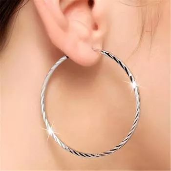 Серьги-кольца из серебра 925 пробы, 35 мм, 50 мм, круглые, для женщин, модные ювелирные изделия, подарки
