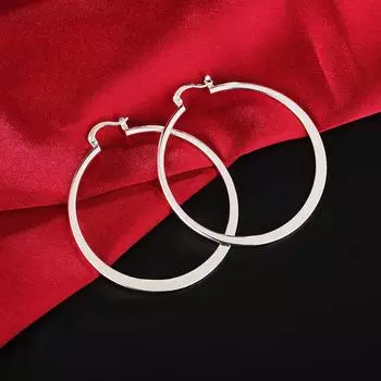 Серьги-кольца из серебра 925 пробы диаметром 55 мм с плоским большим размером для женщин, свадебные украшения, аксессуары