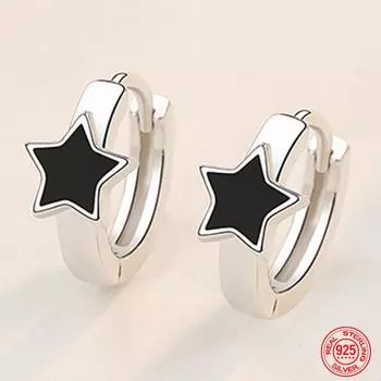 Серьги-кольца из стерлингового серебра 925 пробы с черными звездами и черными звездами для женщин, свадебные украшения, подарок