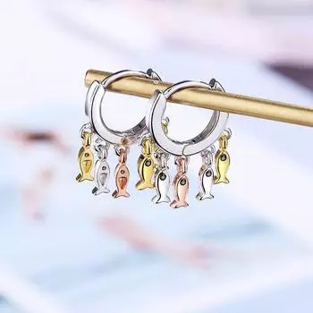 Серьги-кольца из стерлингового серебра 925 пробы с животными, три цвета, маленькие рыбки, серьги-кольца, уникальный дизайн, ювелирные изделия для женщин, модные подарки для вечеринок, S-E897