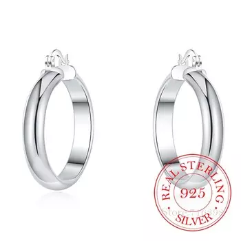 Серьги-кольца из стерлингового серебра 925 пробы, модные корейские большие гладкие круглые винтажные серьги для женщин, свадебные украшения для вечеринки, подарок