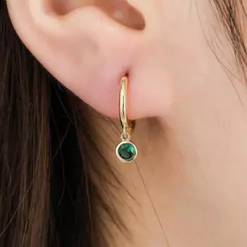 Серьги-кольца из стерлингового серебра 925 пробы с зеленым цирконом для женщин, маленькие серьги-кольца, ювелирные изделия, подарки