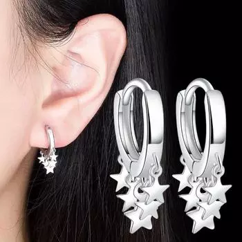 Серьги-кольца из стерлингового серебра 925 пробы, новые женские модные ювелирные изделия, серьги высокого качества, золотые, розовые, золотые, серебряные, со звездами, серьги-кольца с кисточками