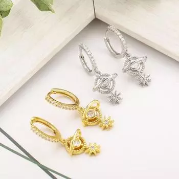 Серьги-кольца из стерлингового серебра 925 пробы с планетами для женщин, блестящие серьги со звездами и вселенной, ювелирные подарки