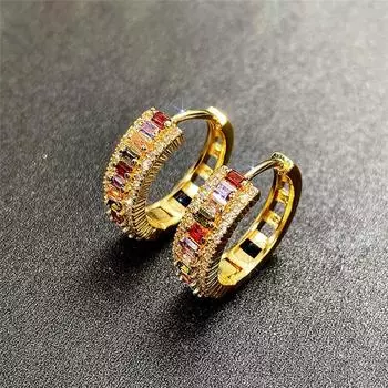 Серьги-кольца из стерлингового серебра 925 пробы для женщин, роскошные инкрустированные цветные кубические цирконии, современные модные аксессуары для девушек, популярные ювелирные изделия