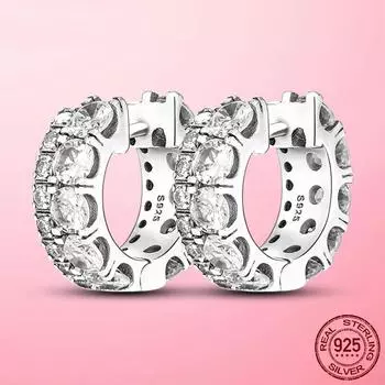 Серьги-кольца из стерлингового серебра 925 пробы, двухрядные серьги-кольца с паве для женщин, модные серебряные серьги, изготовление ювелирных изделий