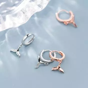 Серьги-кольца из стерлингового серебра 925 пробы с цирконами в виде хвоста русалки, серьги из розового золота, ювелирные изделия для женщин, подарки S-E1107 розового золота