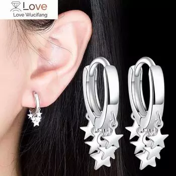 Серьги-кольца из стерлингового серебра 925 пробы, новые женские модные ювелирные изделия, серьги высокого качества, золотые, розовые, золотые, серебряные, со звездами, серьги-кольца с кисточками