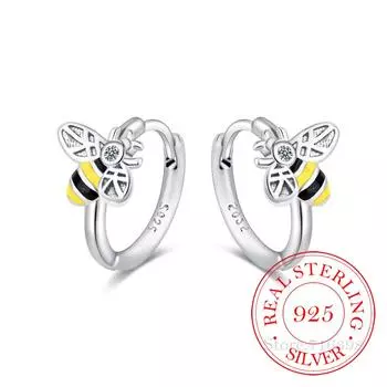 Серьги-кольца из стерлингового серебра 925 пробы с пряжками в виде корейских милых животных в виде пчелы для женщин, ювелирные изделия для свадебной вечеринки в подарок