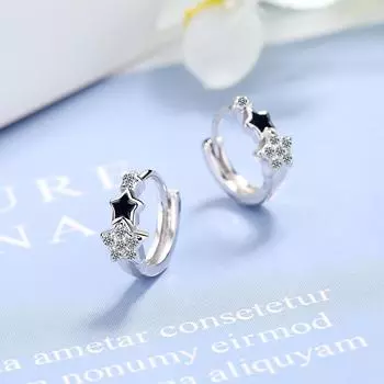 Серьги-кольца из стерлингового серебра 925 пробы с черной глазурью и подвесками в виде звезд, мозаика с кубическим цирконием, для женщин, ювелирные изделия, подарки оптом S-E1044