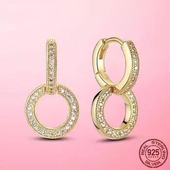 Серьги-кольца из сверкающего серебра 925 пробы с двойным кольцом для женщин, круглые серьги с фианитами, изготовление ювелирных изделий в подарок