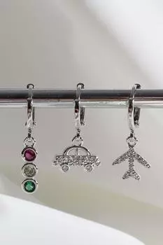 Серьги-кольца из трех частей серебряного цвета Vip Collection