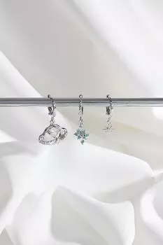 Серьги-кольца из трех частей «Планета» серебряного цвета Vip Collection