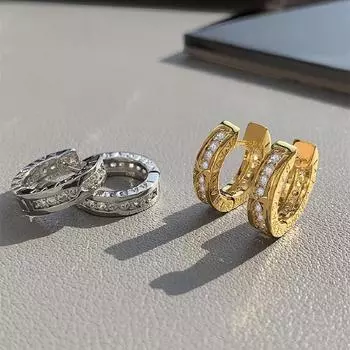 Серьги-кольца S925 Silver Needle Light Luxury для женщин — уникальный круглый дизайн, коллекция Лето 2023. Gold Pair