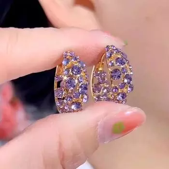 Серьги-кольца с фиолетовым камнем и цирконием, дизайнерские круглые серьги с кристаллами для женщин