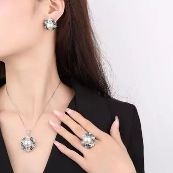 Серьги-кольца с изумрудным подсолнухом, инкрустированные бусинами премиум-класса, 14-миллиметровое жемчужное ожерелье, серьги-гвоздики, комплект ювелирных изделий