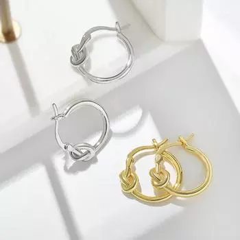 Серьги-кольца с узелками простые, антиаллергенные, лучшие друзья студентов, серьги-узлы в форме сердца того же стиля