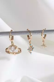 Серьги-кольца Vip Collection из трех частей золотистого цвета с изображением планеты