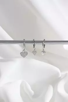 Серьги-кольца Vip Collection из трех частей серебряного цвета в форме сердца