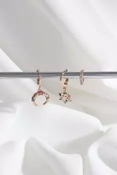 Серьги-кольца Vip Collection из трех частей золотого цвета с разноцветными камнями