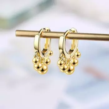 Серьги-кольца в стиле панк из стерлингового серебра 925 пробы с круглыми бусинами и кисточками для женщин, модные подарки на вечеринку золотой