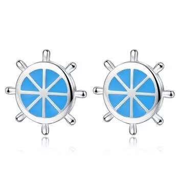 Серьги корейской версии Crystal Glue Blue Rudder Stud Серьги женские украшения для ушей
