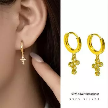 Серьги-крестики Banyan Tree S925 из серебра с бриллиантами — модный универсальный стиль знаменитостей для женщин золотой