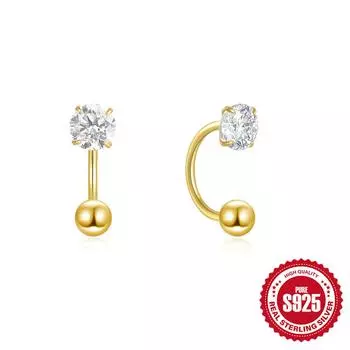 Серьги-крючки из серебра 925 пробы с бриллиантами и цирконами, изогнутые, на винтовой застежке, U-образной формы, маленькие, для пирсинга ушей, женские 925 Silver золотой