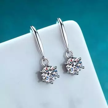 Серьги-крючки из стерлингового серебра S925, женские серьги с шестью когтями из Mozangstone, серьги Pt950, золото A pair of 1 carat
