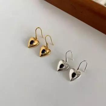 Серьги-крючки из стерлингового серебра S925 в корейском стиле с черным агатом и подвеской в виде сердца, особый интересный дизайн, легкие роскошные женские серьги высокого качества 925 серебряный