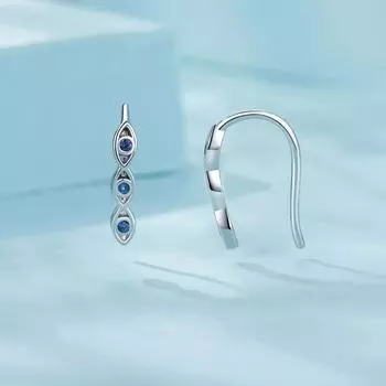 Серьги-крючки Three Devil s Eye Hook, синие циркониевые серьги-манжеты из стерлингового серебра 925 пробы синий