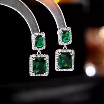 Серьги-кубики с зелеными кристаллами для женщин, корейские модные креативные висячие серьги с кубическим цирконием, роскошные брендовые ювелирные изделия, серьги-гвоздики розовый