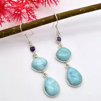 Серьги Larimar, серебро 925 пробы, серьги с подвесками, подарок на день рождения, дизайнерские серьги, женские серьги, подарок для нее, подарок подружки невесты