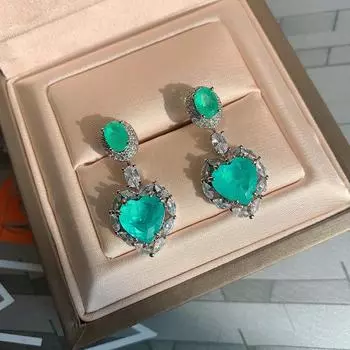Серьги Love Paraiba Знаменитые серьги с имитацией изумруда и микробриллиантами из циркона изумрудный