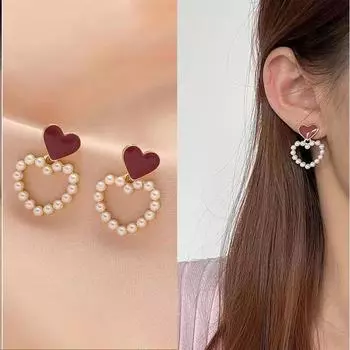 Серьги Love Pearl в стиле ретро во французском стиле Гонконга — модный дизайн 2025 года для женщин Heart Pearl Hoop Earrings