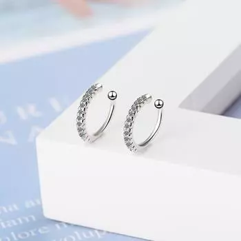 Серьги-манжеты из стерлингового серебра 925 пробы, нежные прозрачные серьги с цирконием, маленькие серьги-манжеты для маленьких девочек, микро-паве, круг из циркония