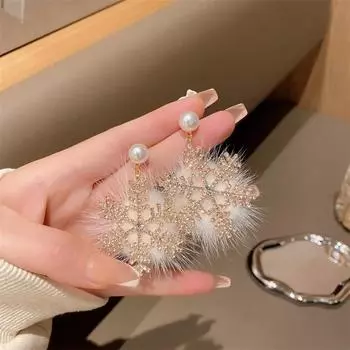 Серьги New Trend Element Temperament Senior Zircon Pearl Snowflake Earrings Princess Wind Stud Earrings Xmas