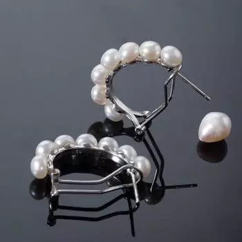 Серьги Omega с пресноводным жемчугом, модные ювелирные изделия из жемчуга ручной работы с стерлинговым серебром 925 пробы, серьги Omega для женщин и девочек, лучший подарок белый