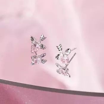 Серьги One Arrow Love Серьги Girl Sweet Heart Pink Zircon Angel Wings Серьги Girl Heart Love
