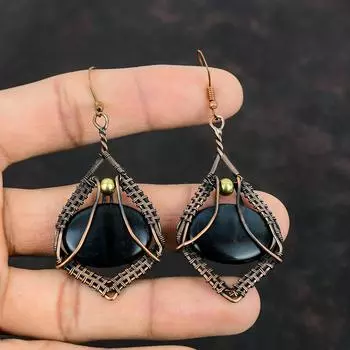 Серьги Pietersite, медная проволока, серьги ручной работы, медные украшения, уникальные серьги, серьги с драгоценными камнями, подарки для женщин, ювелирные изделия, завернутые в проволоку