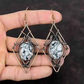 Серьги Pinolith Jasper Медная проволока Серьги в обертке Ювелирные изделия из драгоценных камней Дизайнерские серьги ручной работы Pinolith Jasper Медные украшения Подарки для мамы