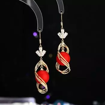 Серьги, подходящие для поясов на китайский Новый год, более дюжины геометрических линий, серьги с красным жемчугом и цирконием, серьги высокого класса. красный