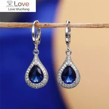 Серьги-подвески Huitan Pear Shaped Deep Blue с кубическим цирконием для женщин, изящные аксессуары для ушей, ювелирные изделия на годовщину