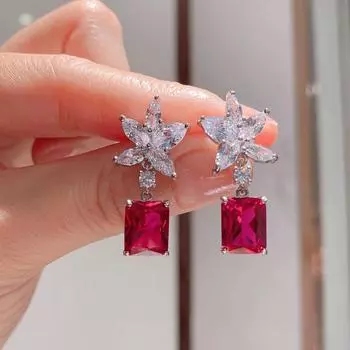 Серьги-подвески из красного корунда с имитацией голубиной крови, серебряные иглы S925, серьги-подвески, серьги-звезды с желтым бриллиантом, женские украшения