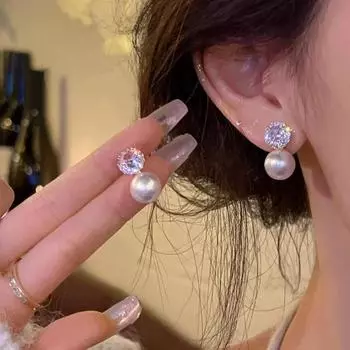 Серьги-подвески из серебра 925 пробы с цирконием и жемчугом — универсальные, легкие, роскошные и в модном стиле знаменитостей золотой