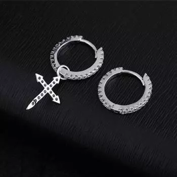 Серьги-подвески из стерлингового серебра 925 пробы с мозаикой и кубическим цирконием в форме креста для женщин, асимметричные серьги-кольца S-E1093