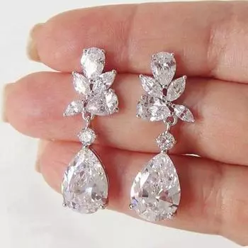 Серьги-подвески из стерлингового серебра 925 пробы с кристаллами, блестящие, с кубическим цирконием, женские серьги, модные ювелирные изделия высокого качества